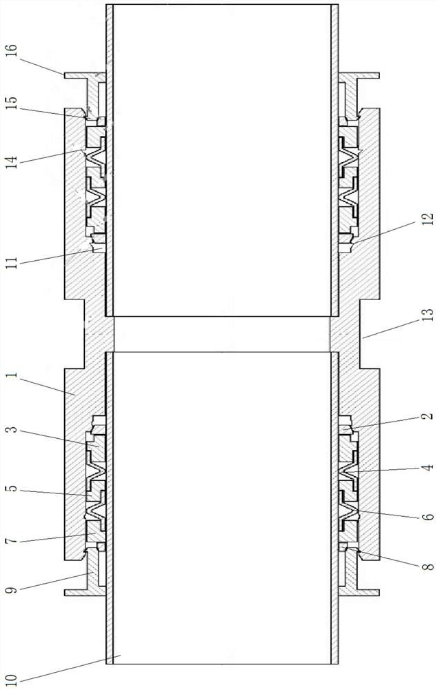 A reverse triangular double-ring card pipe fitting connection structure