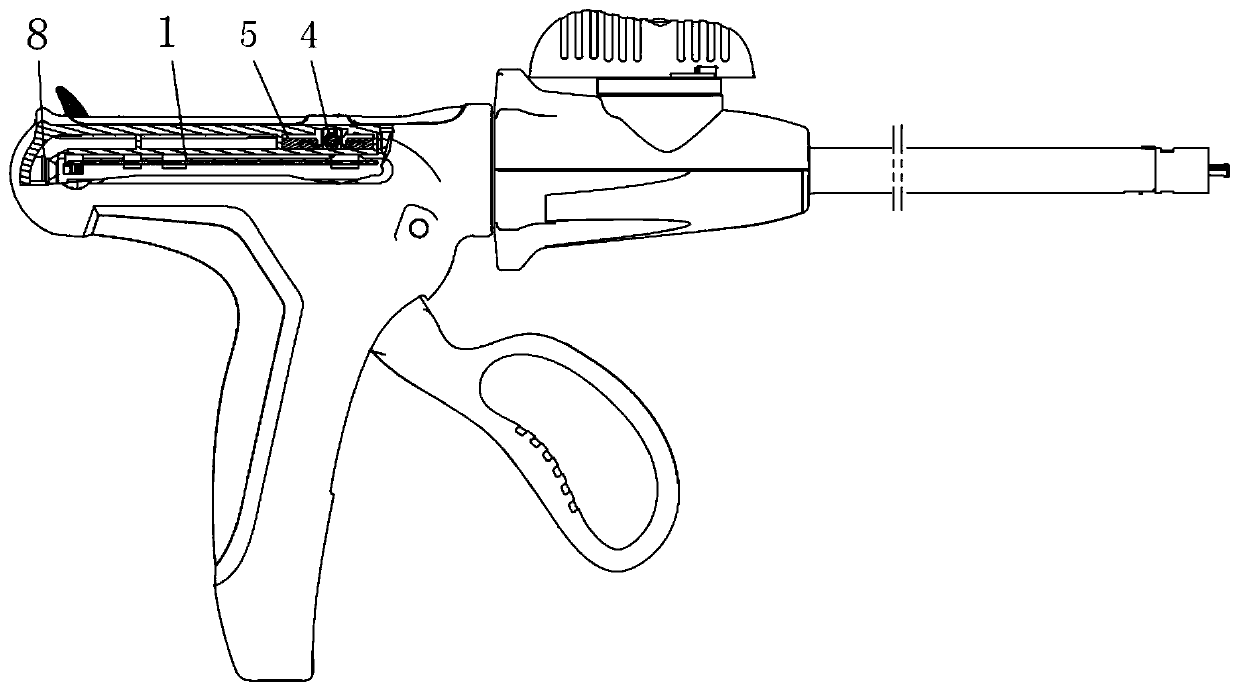 Variable-direction clamp device and endoscopic anastomat comprising same
