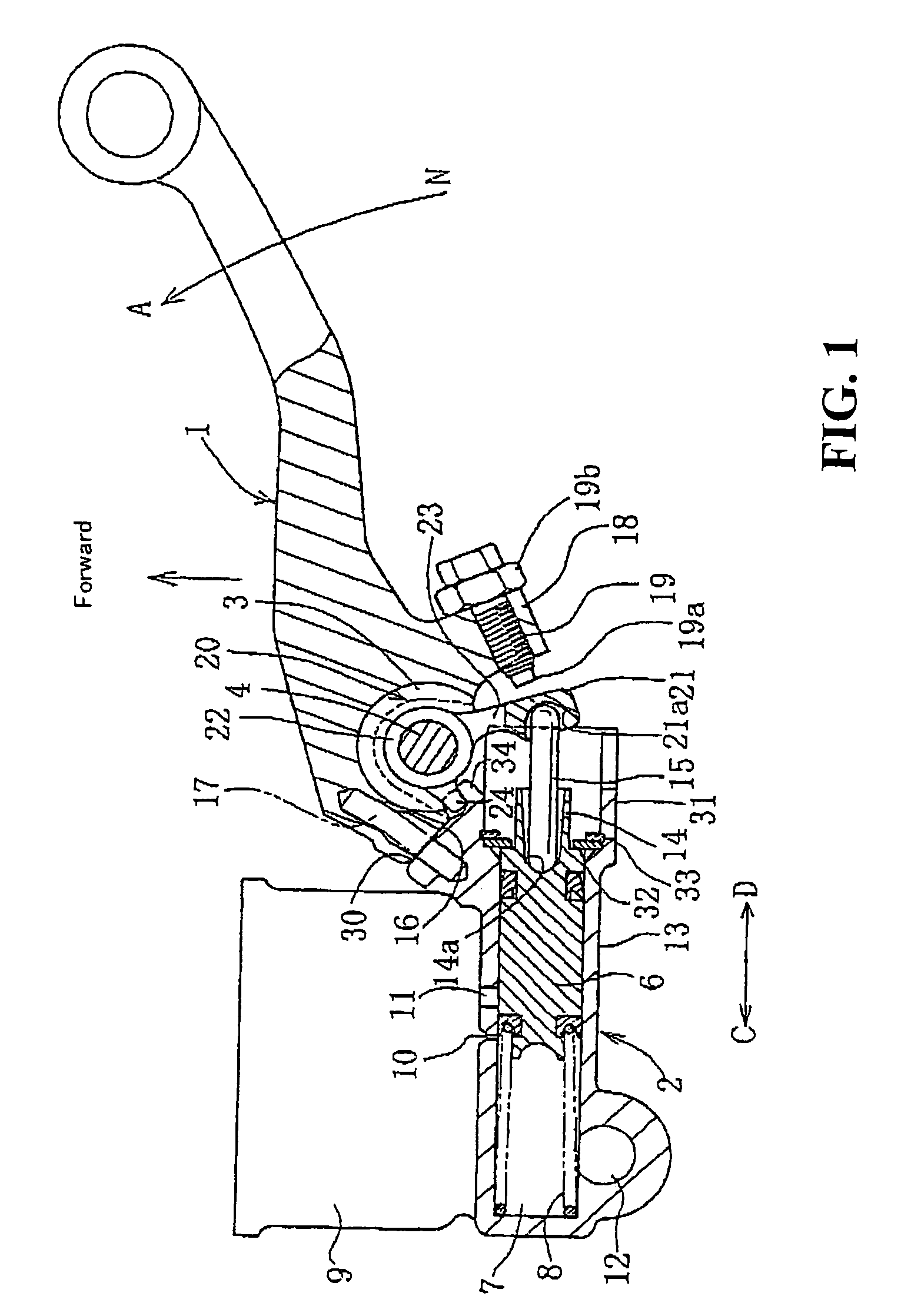 Lever device for hydraulic operation