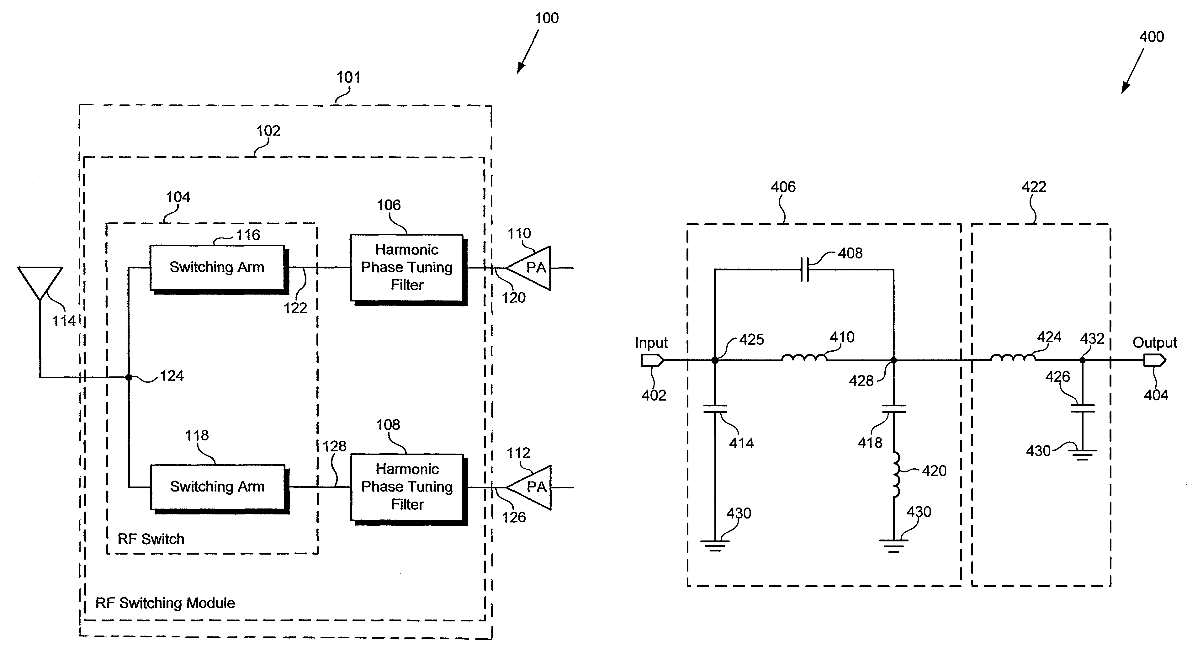 Harmonic phase tuning filter for RF switches