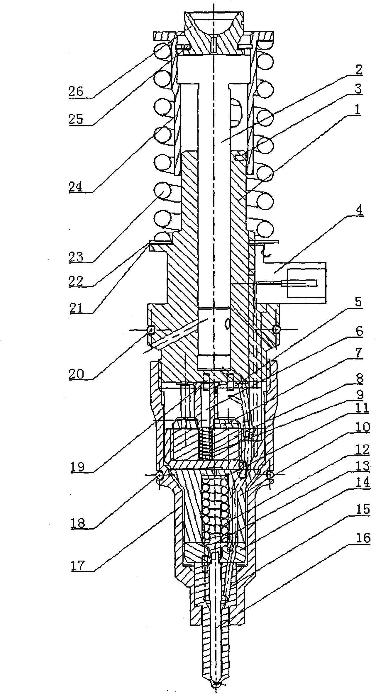Electrically-controlled pump nozzle for injecting fuel of diesel motor