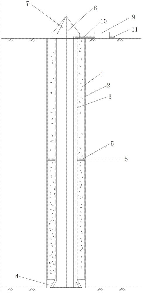 Rock-socketed pipe pile foundation with pile core by concrete pouring and pile side by static pressure grouting and construction method for rock-socketed pipe pile foundation