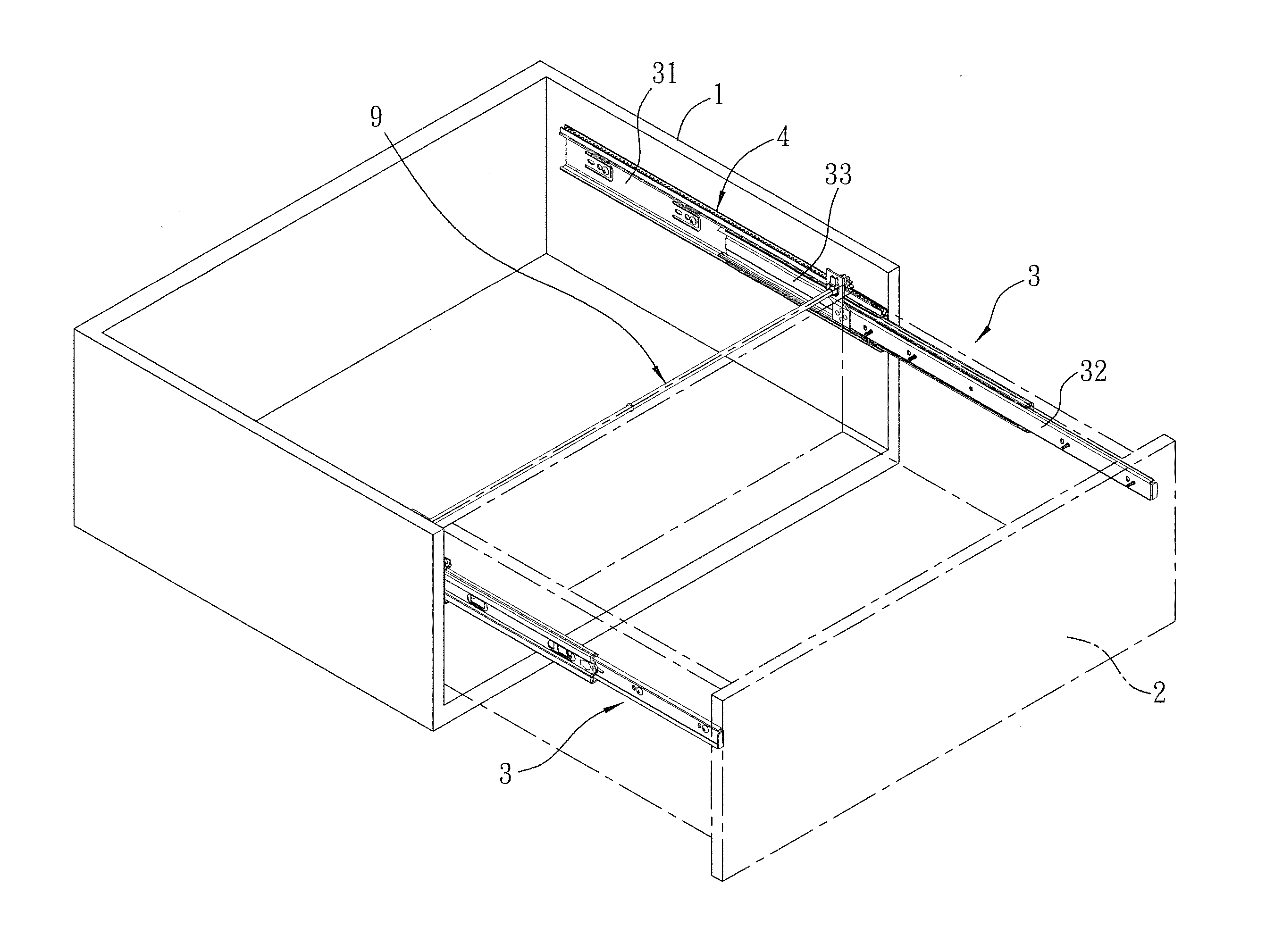 Synchronizing device for synchronizing sliding movements of sliding rail units and a drawer, and spindle extension connector and Anti-wobbling unit used for the same