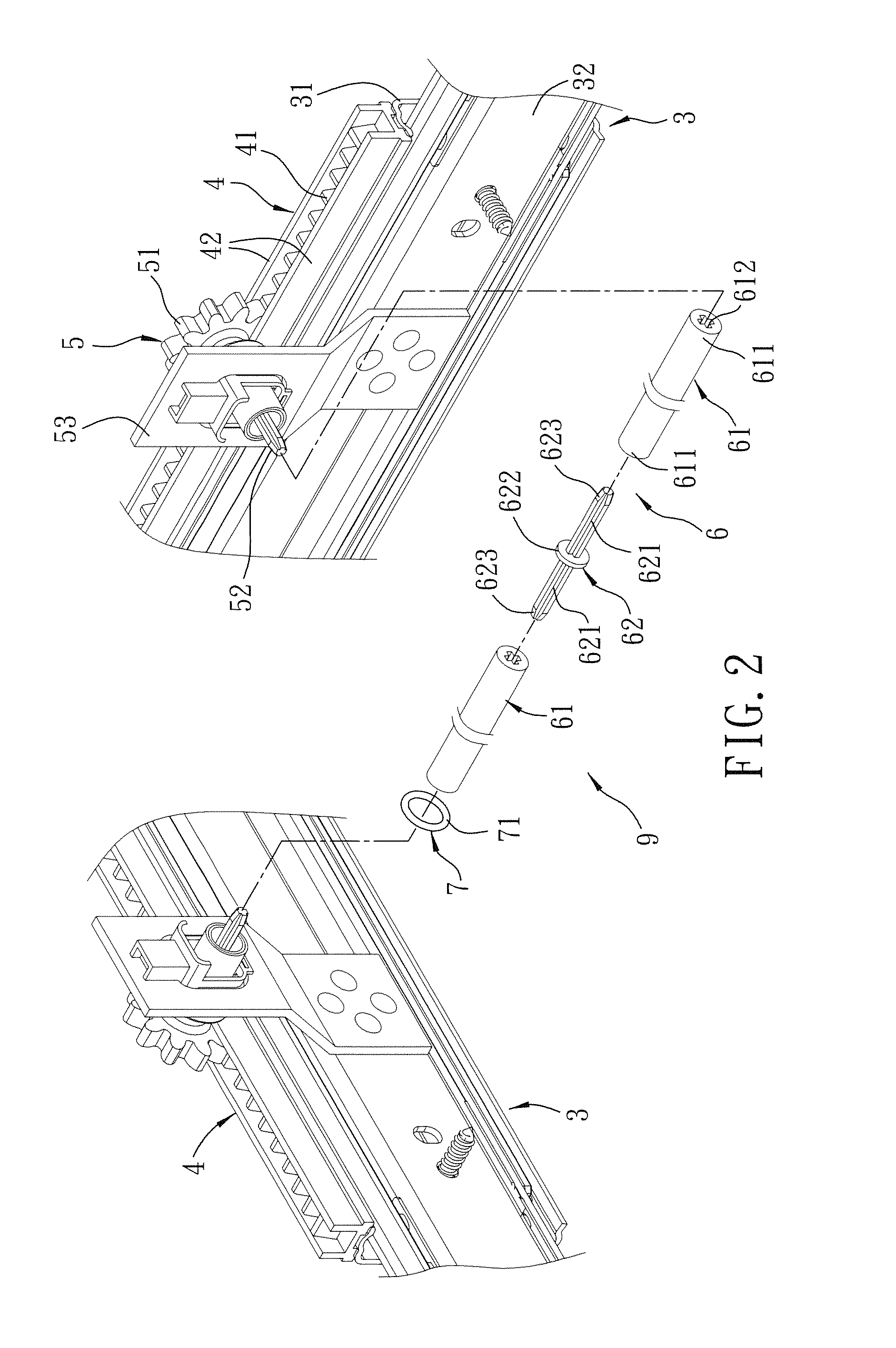 Synchronizing device for synchronizing sliding movements of sliding rail units and a drawer, and spindle extension connector and Anti-wobbling unit used for the same