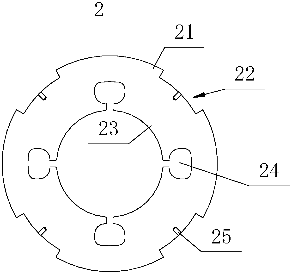 Radial stator core structure, bearing stator and hybrid radial magnetic bearing