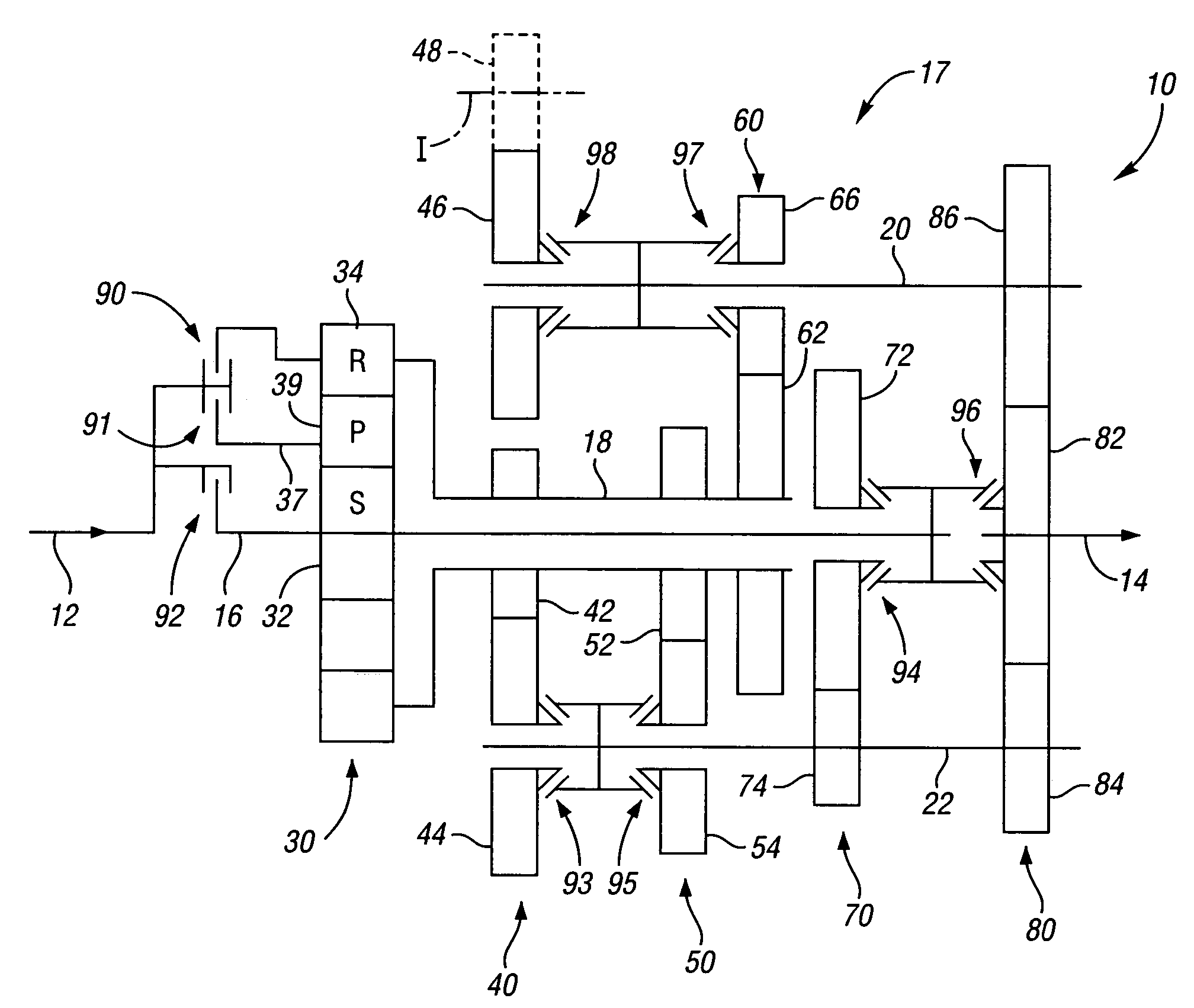 Multi-speed transmission with differential gear set and countershaft gearing