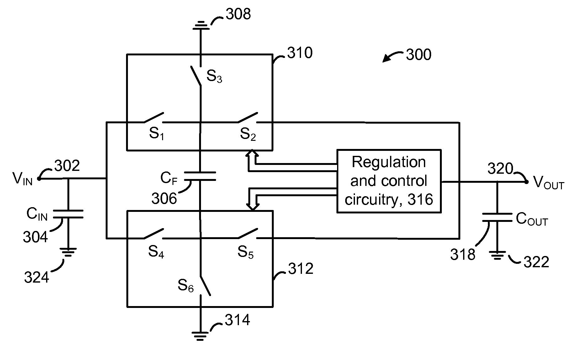 Charge coupled pump-efficient charge pump regulator with mos capacitor