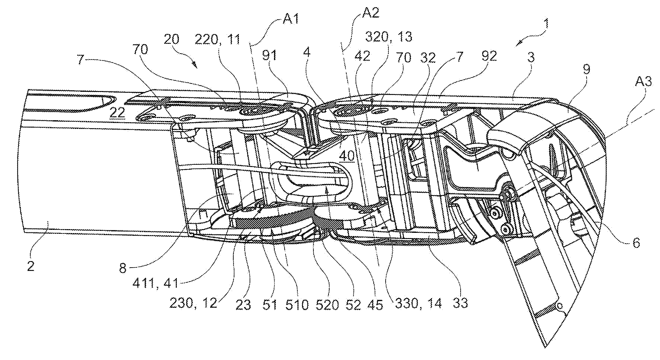 Articulated arm in particular for an electrical appliance and installation for an electrical appliance