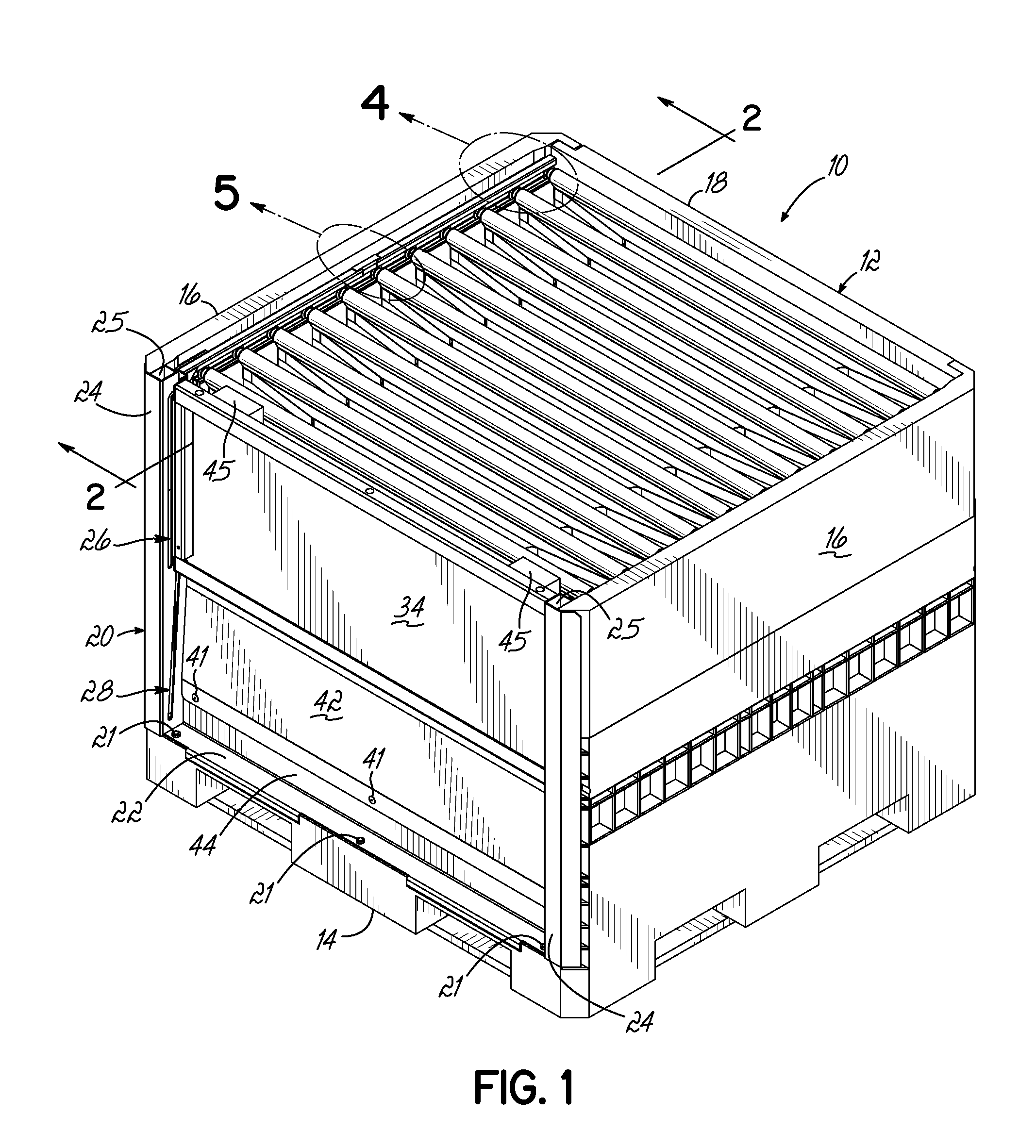 Container having metal outer frame for supporting L-shaped tracks
