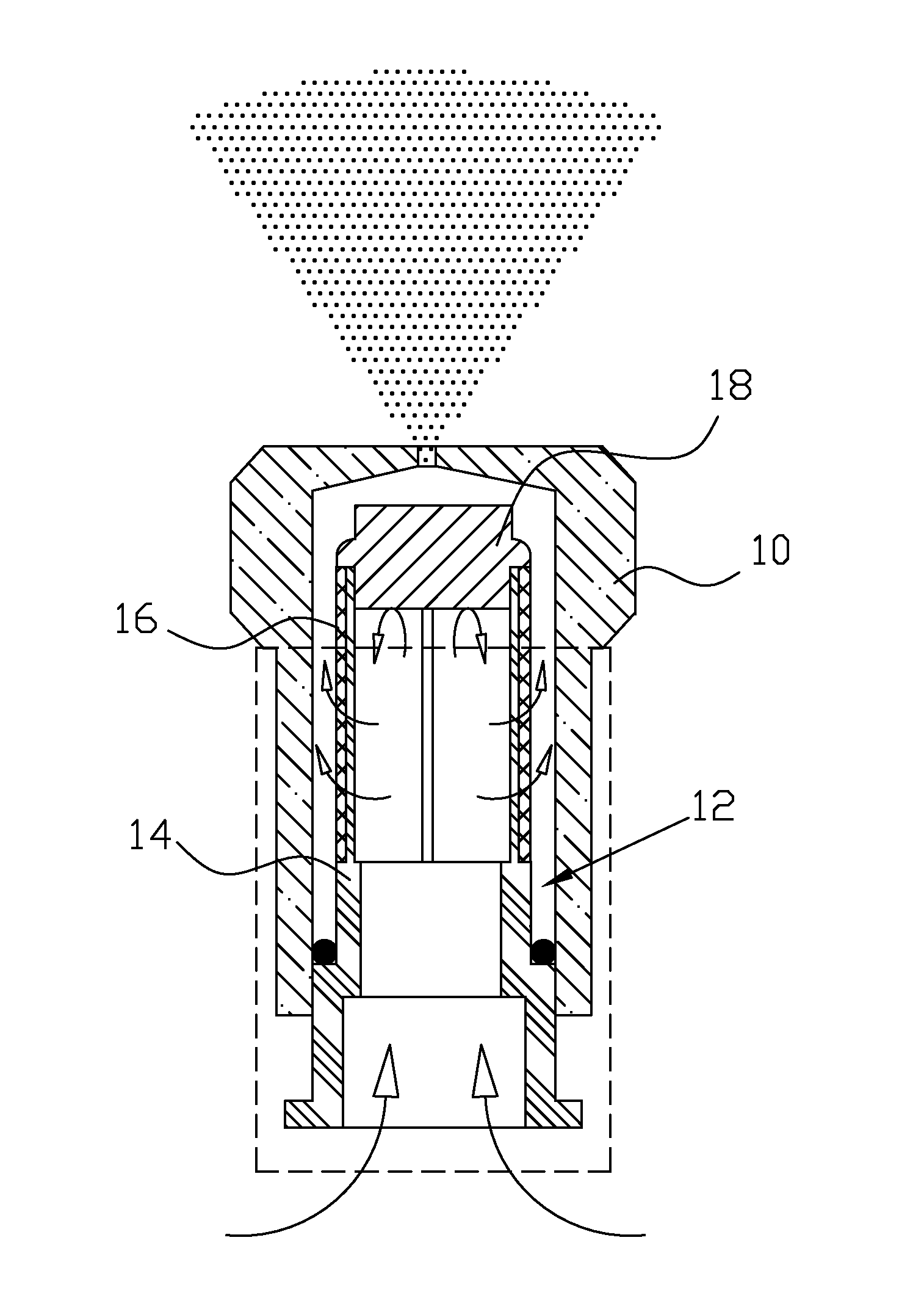 Atomizing nozzle equipped with filtering assembly