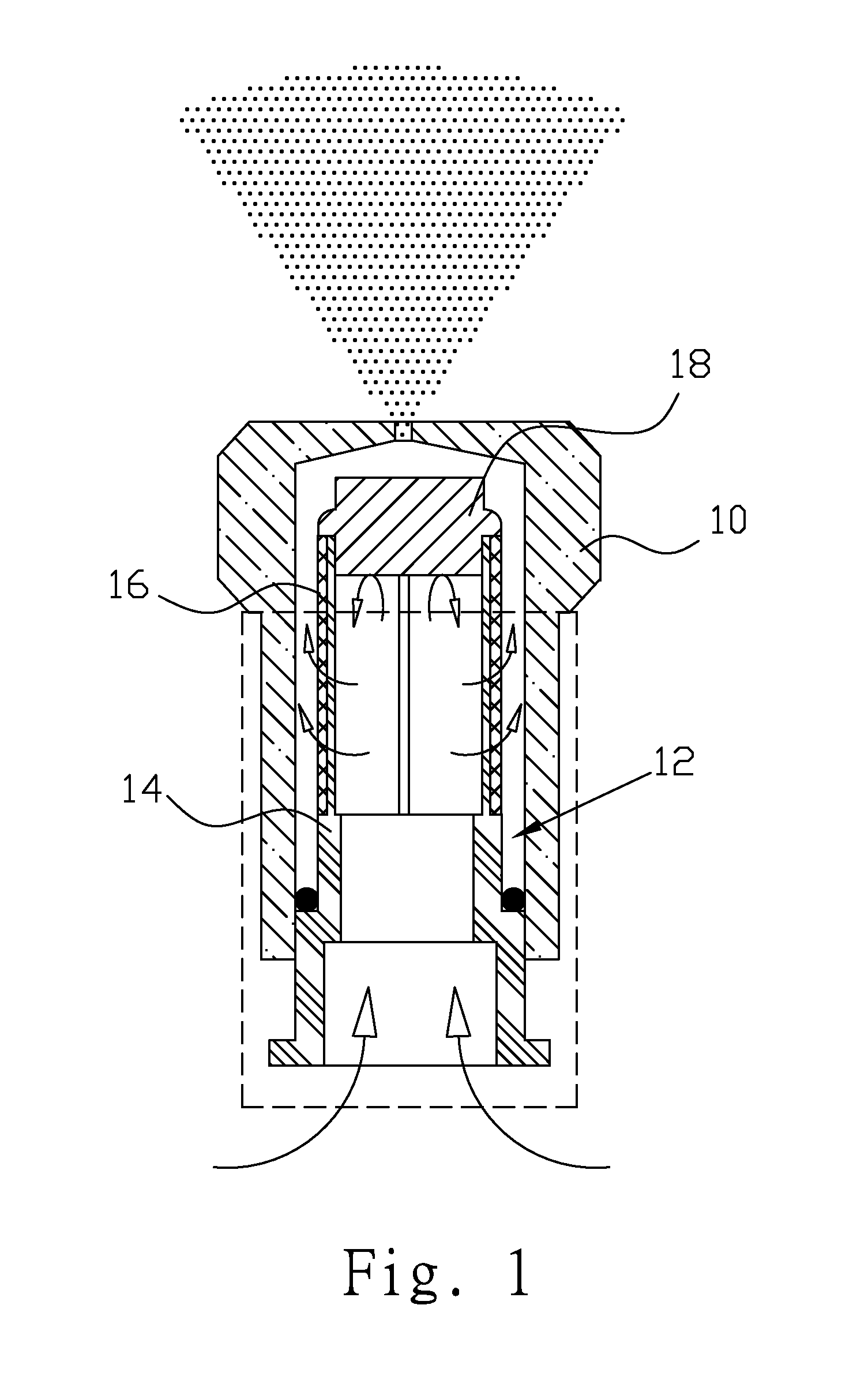 Atomizing nozzle equipped with filtering assembly