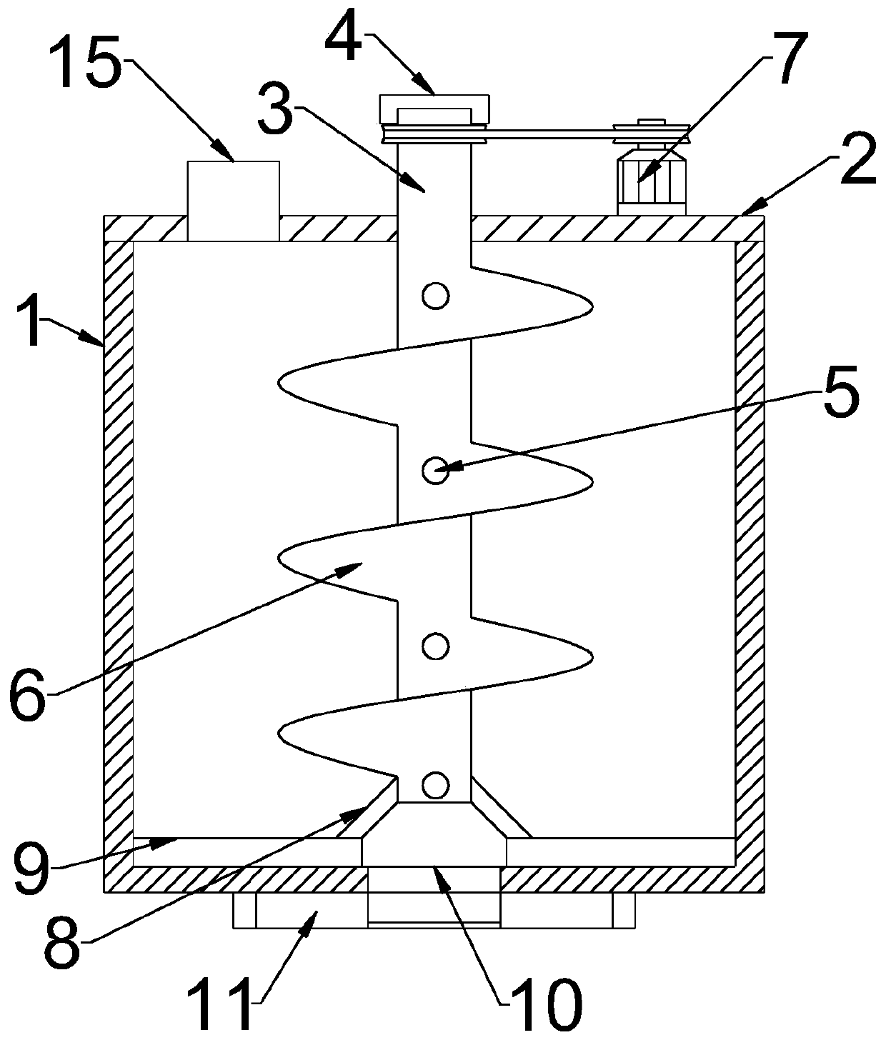 Batch-type uniform-speed discharging stirring device and construction method for self-leveling terrace