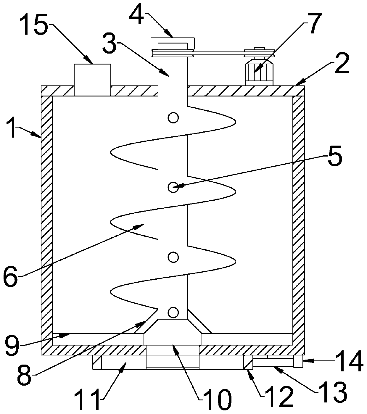 Batch-type uniform-speed discharging stirring device and construction method for self-leveling terrace
