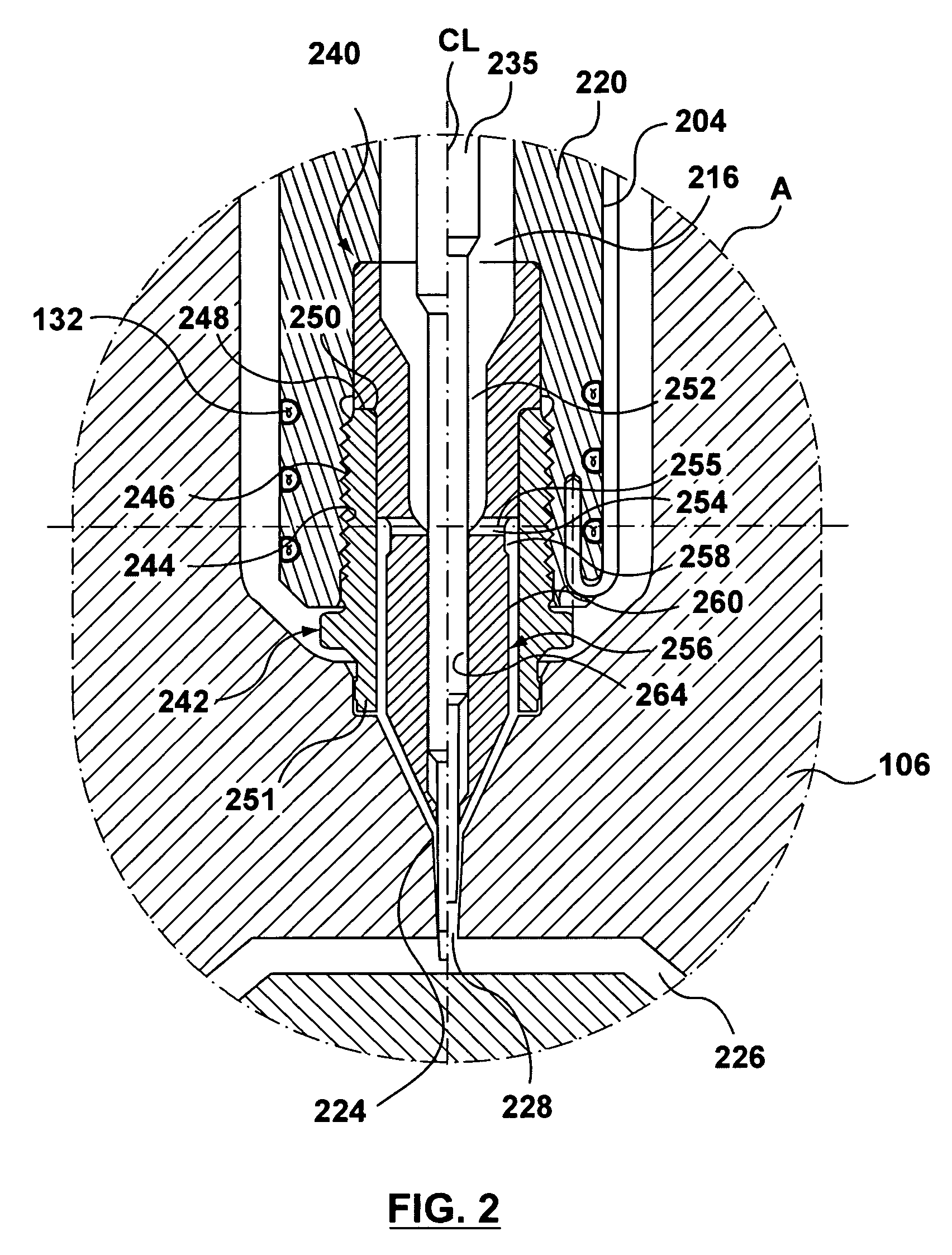 Valve-gated injection molding nozzle having an annular flow