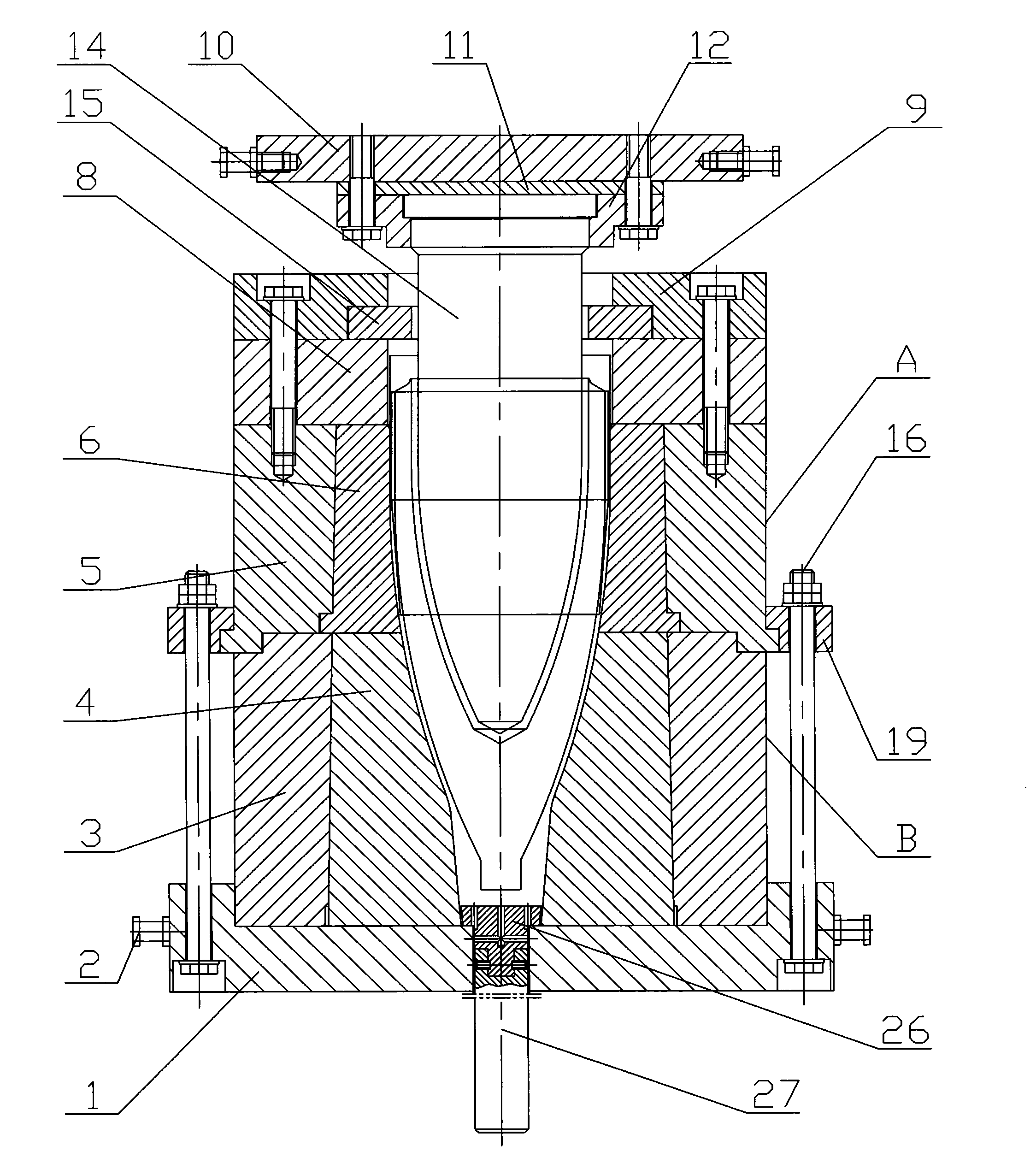Extrusion die and method for extrusion molding inside and outside reduction blank by same