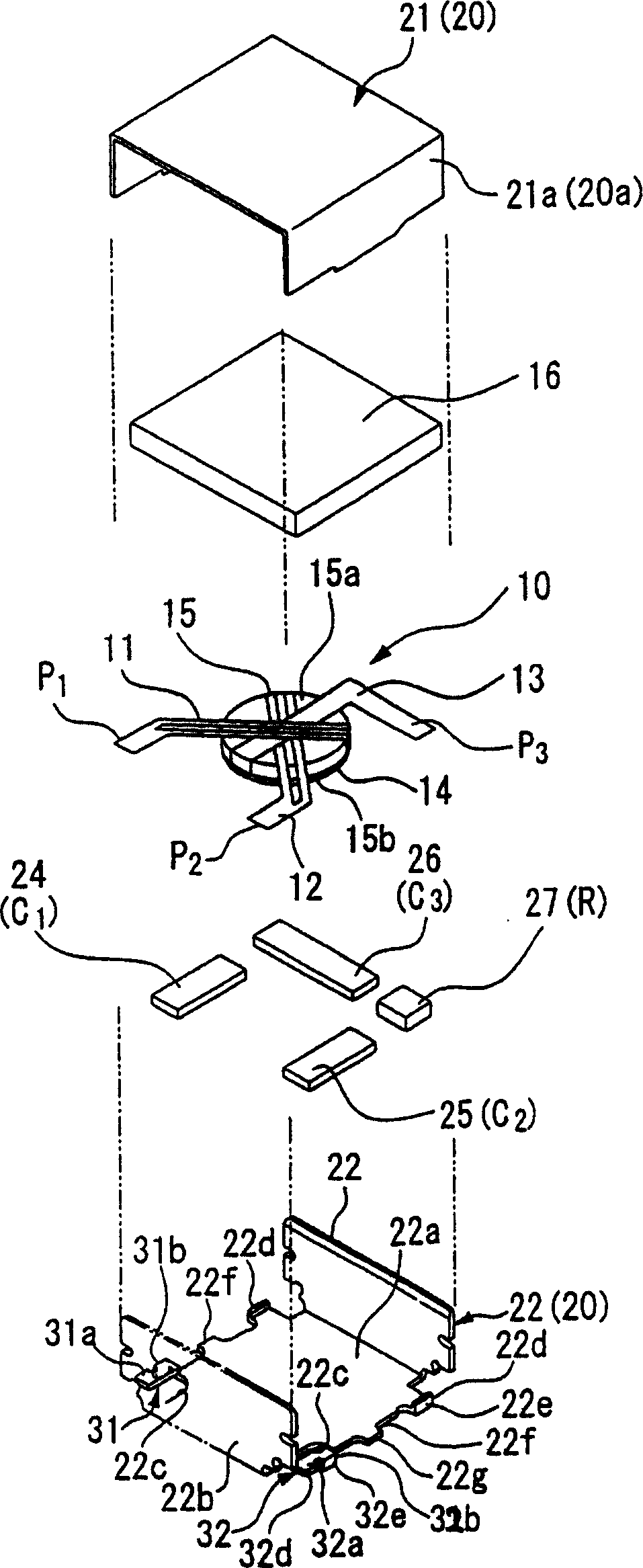 Non reversible circuit element and its used wire frame and manufacturing method, communication device