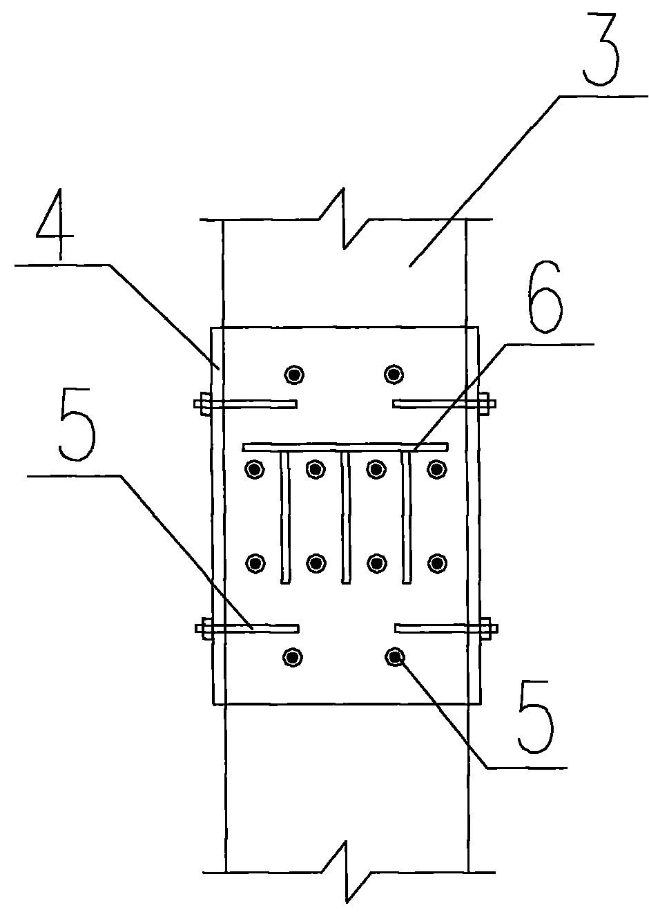 Connecting structure for existing buildings and construction method