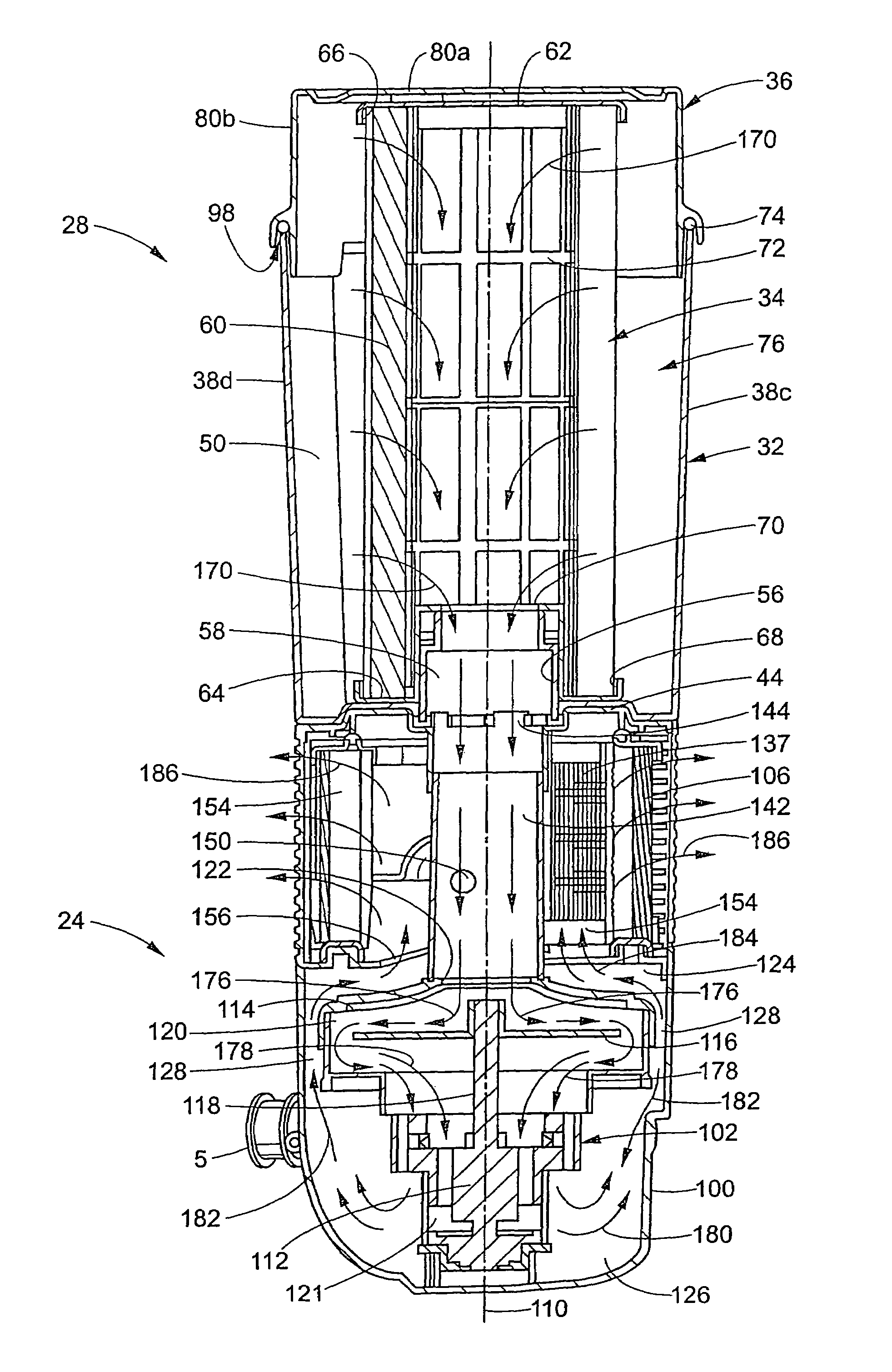 Vacuum cleaner with noise suppression features