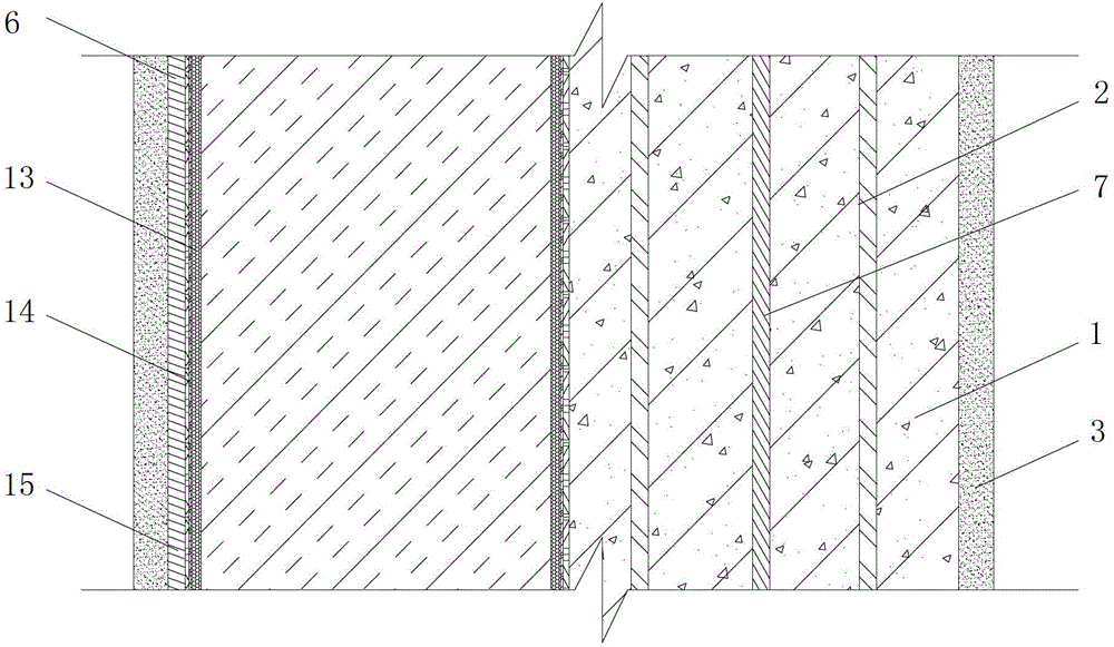 Long-rooted plant planting structure in bearing wall at top of building and construction method