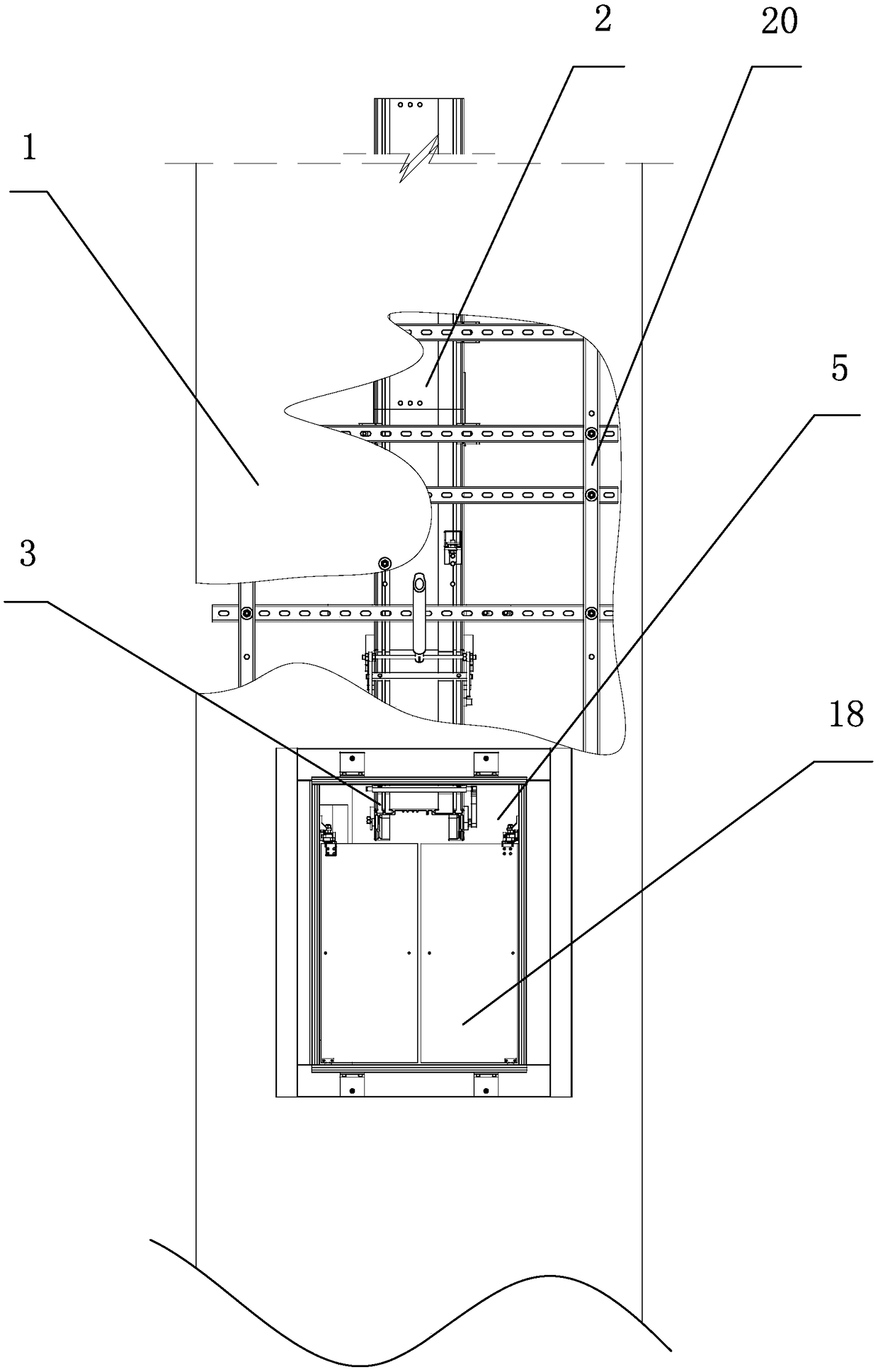 Wind-proof and fire-proof device for outer rail bender on a vertical shaft of logistics track