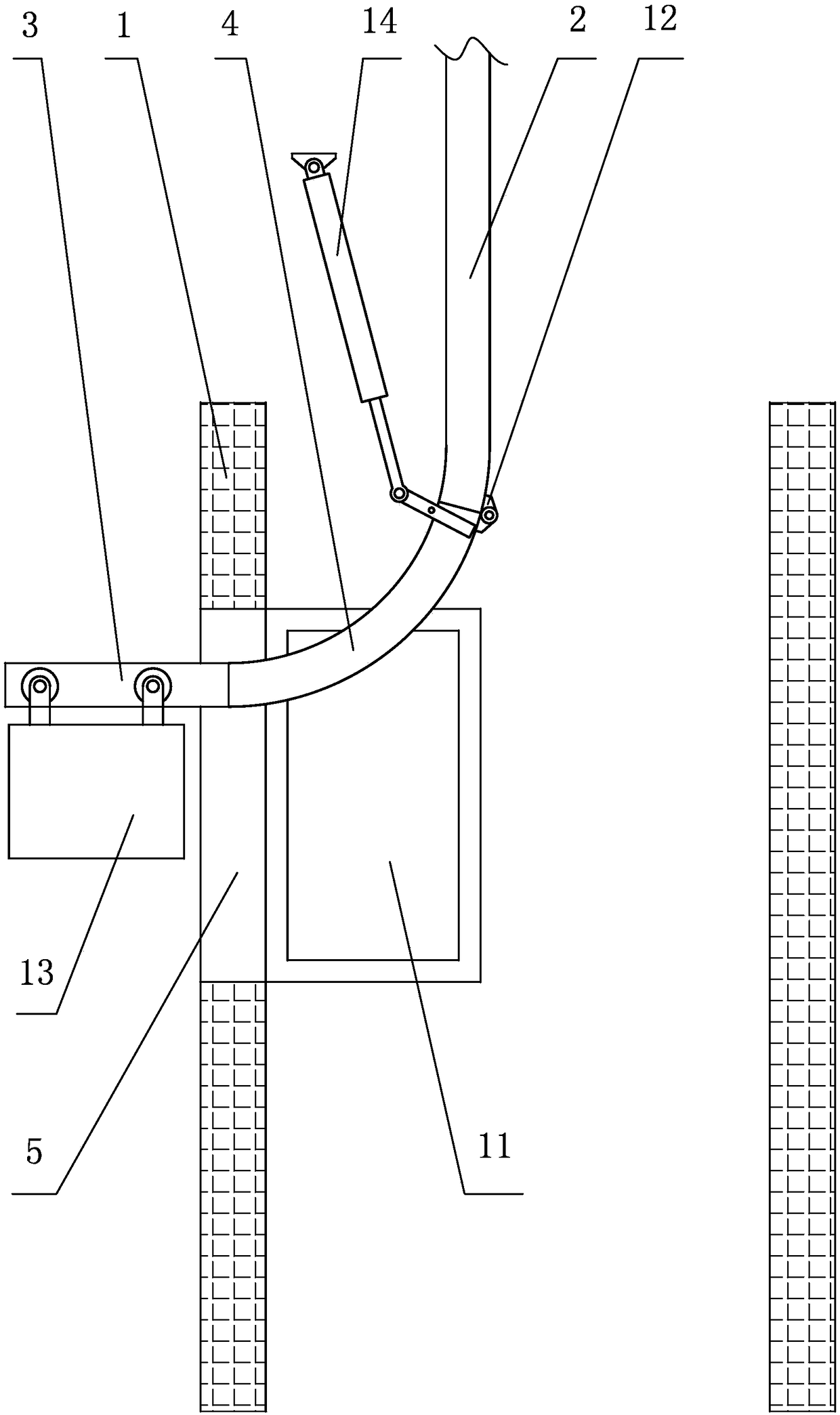Wind-proof and fire-proof device for outer rail bender on a vertical shaft of logistics track