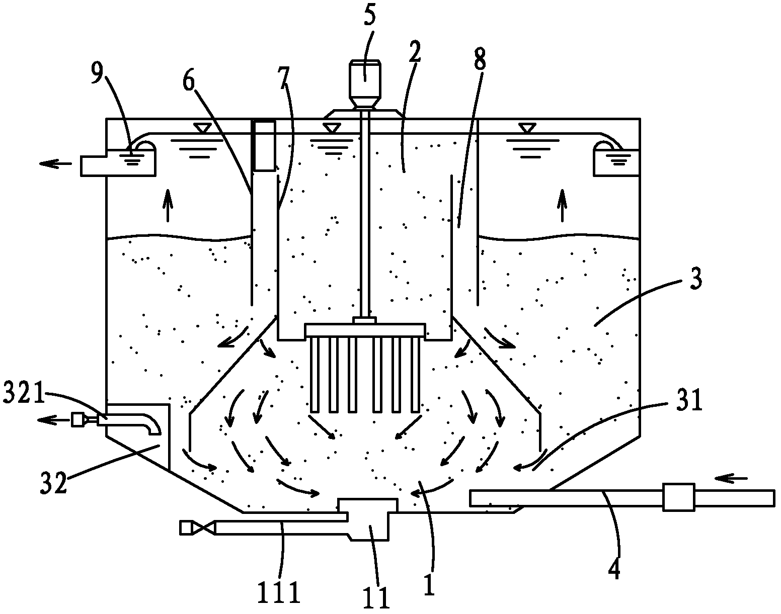 Sludge separating and filtering clarification tank and treatment process thereof