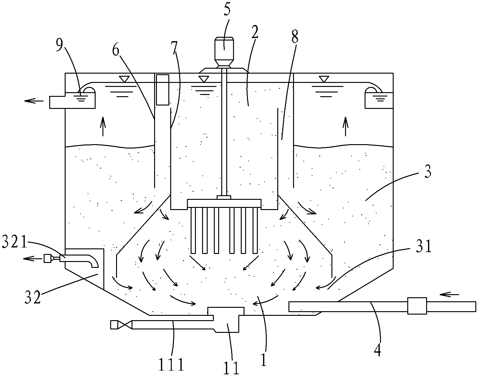 Sludge separating and filtering clarification tank and treatment process thereof