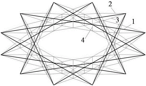 Rotary intersection self-balanced cable truss structure