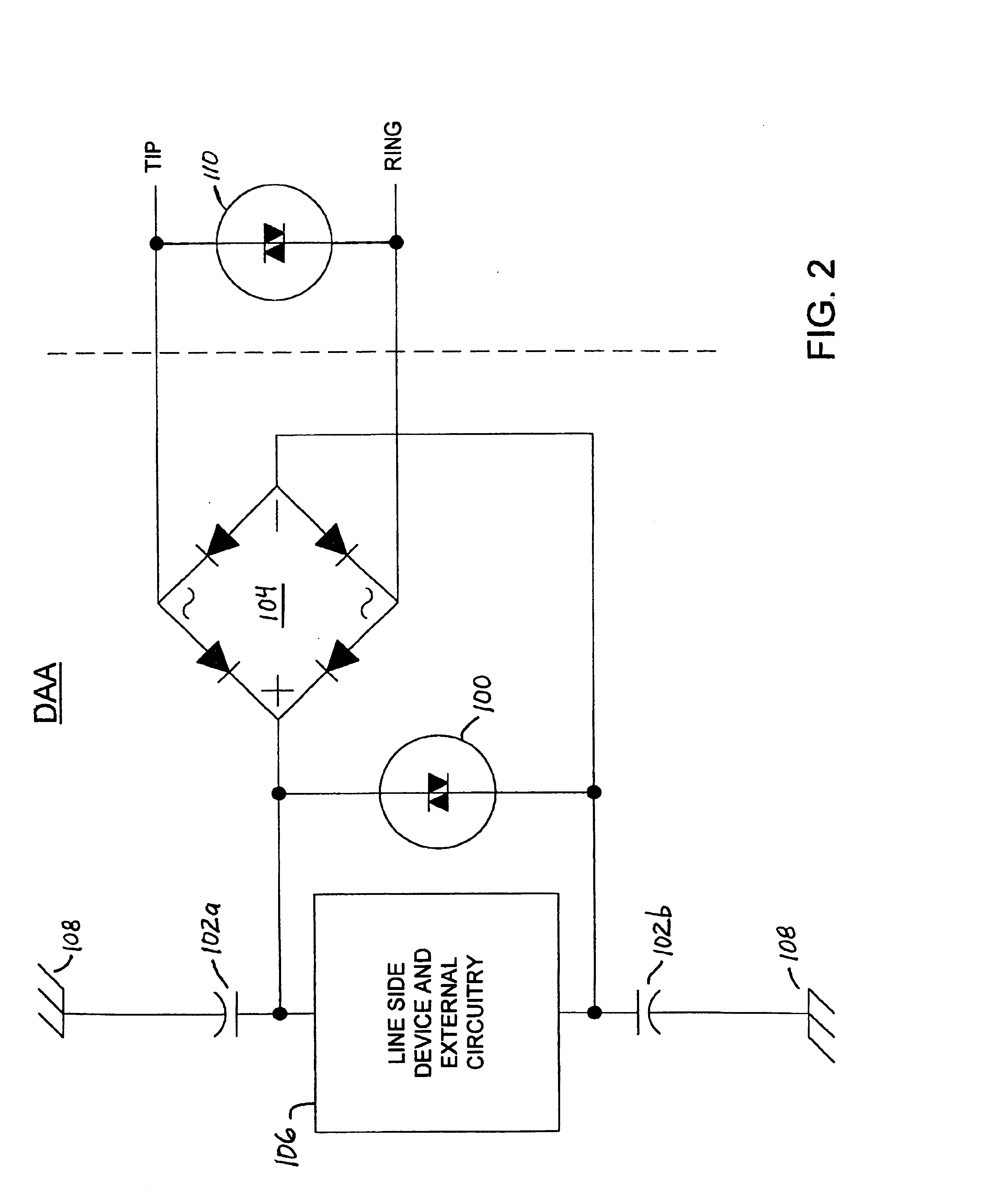 High-voltage protection circuitry in a data access arrangement