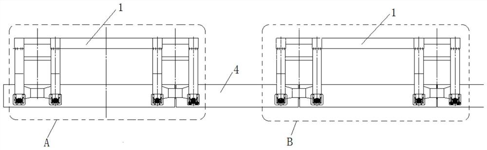 A walking structure that satisfies the small curve passage of maglev vehicles