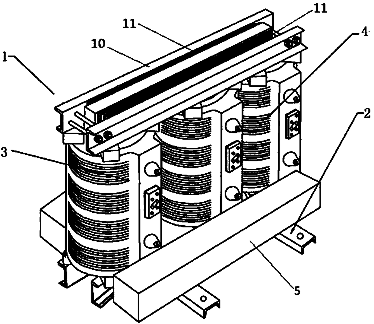 Efficient noise reduction damping dry-type transformer