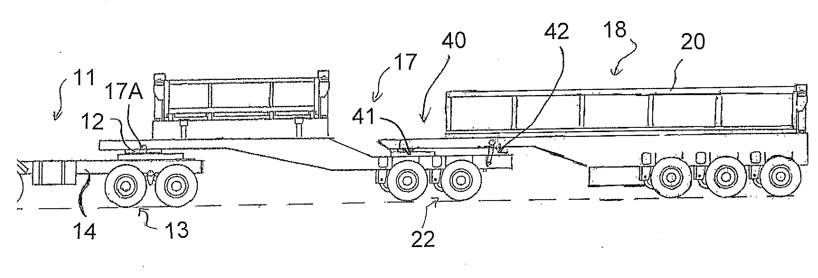 Dual trailer with lifting wheels for transport when empty
