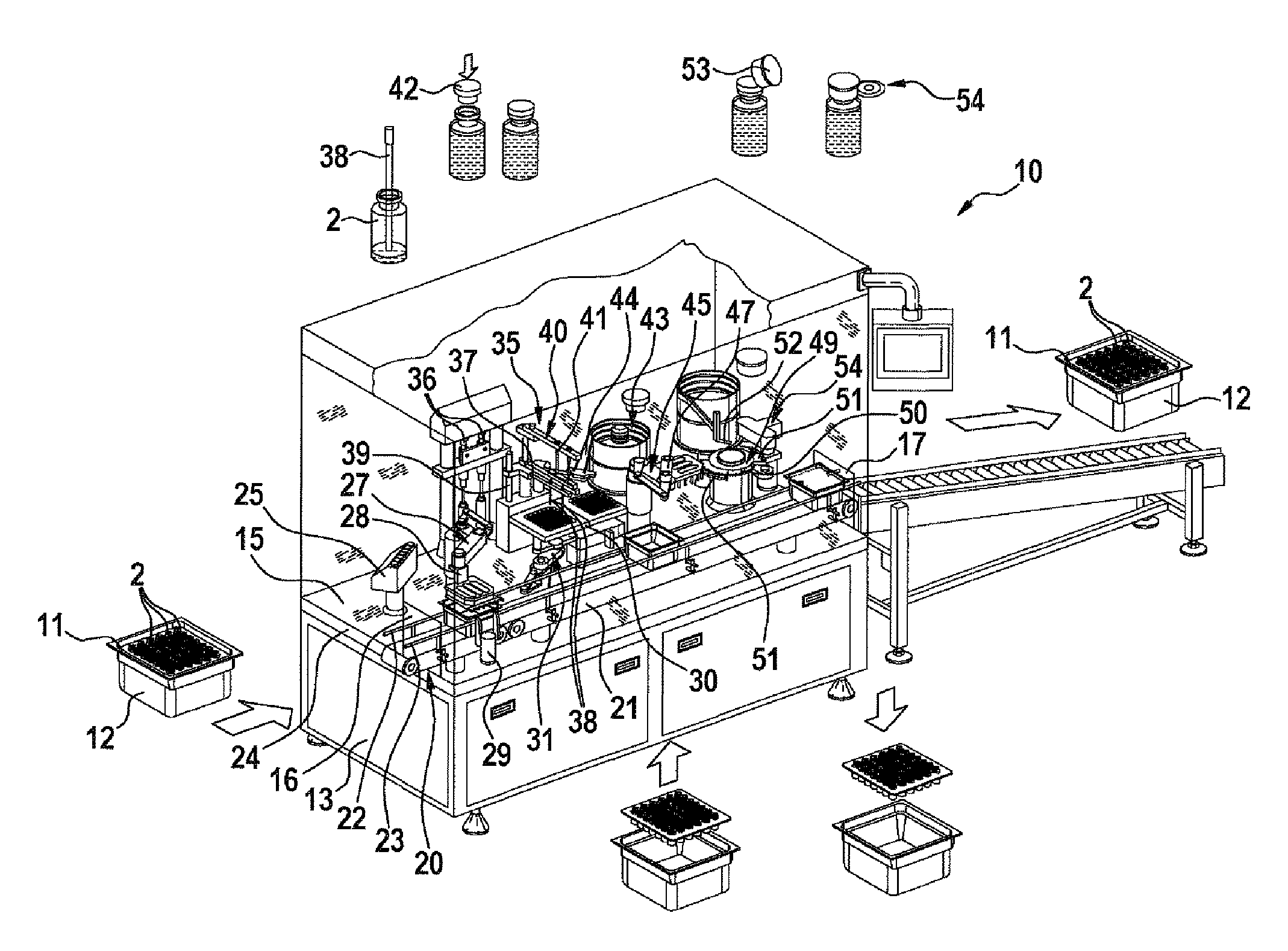 Device for filling and sealing pharmaceutical containers