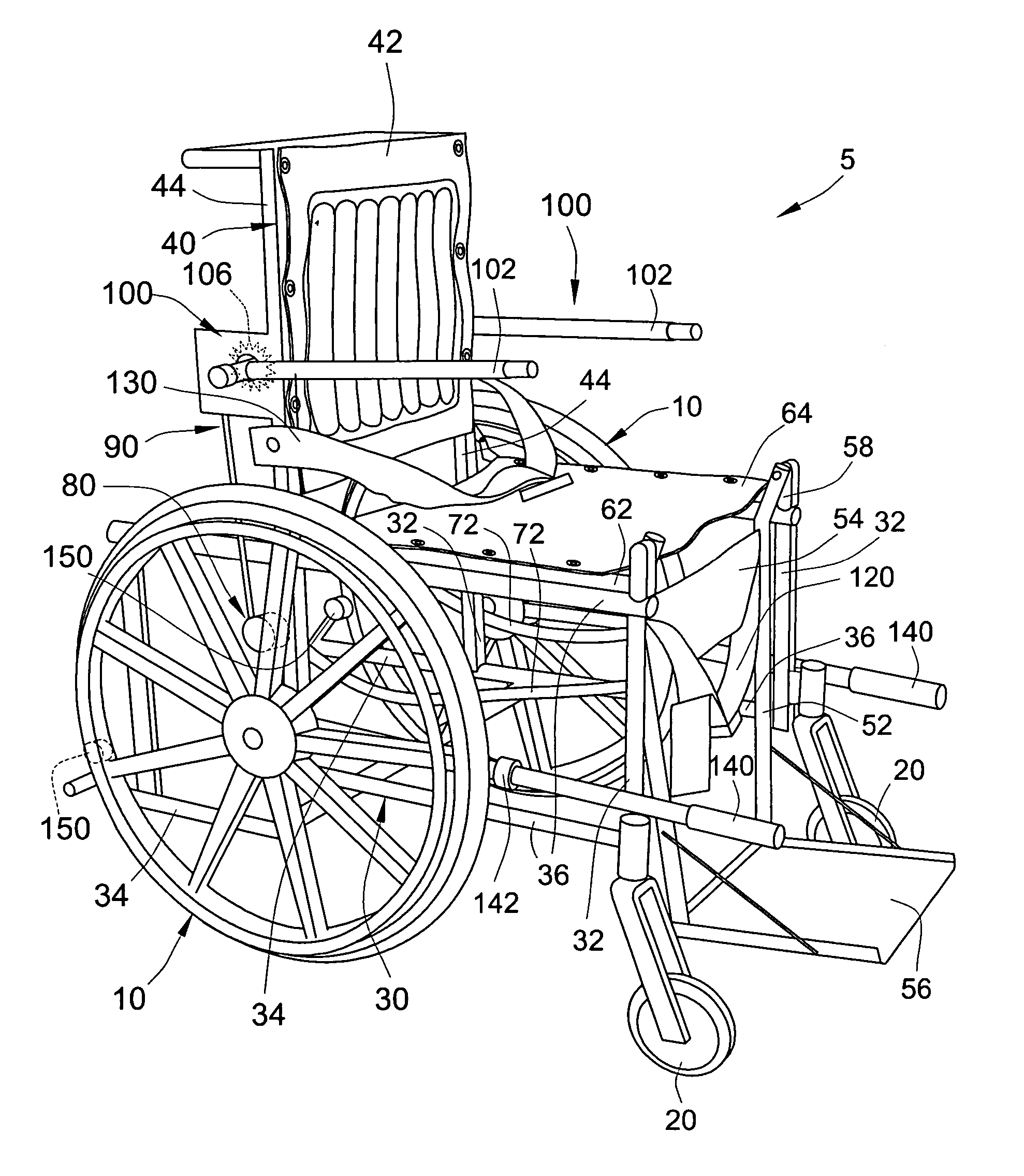 Manually operable standing wheelchair