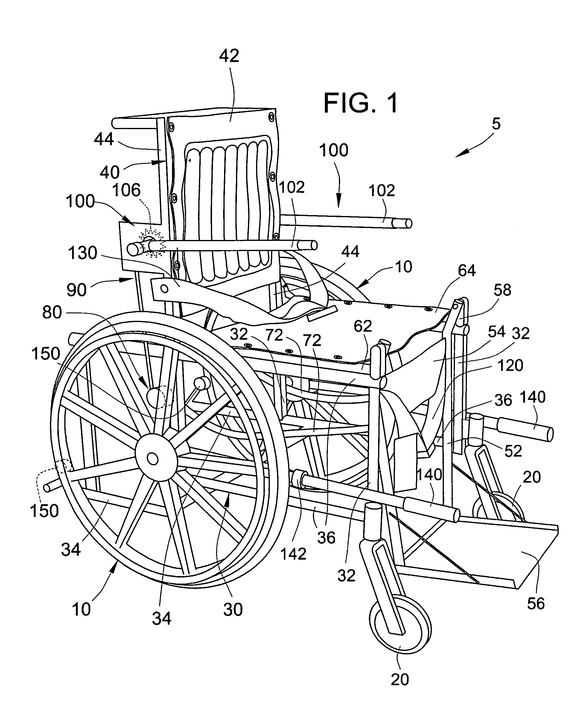 Manually operable standing wheelchair