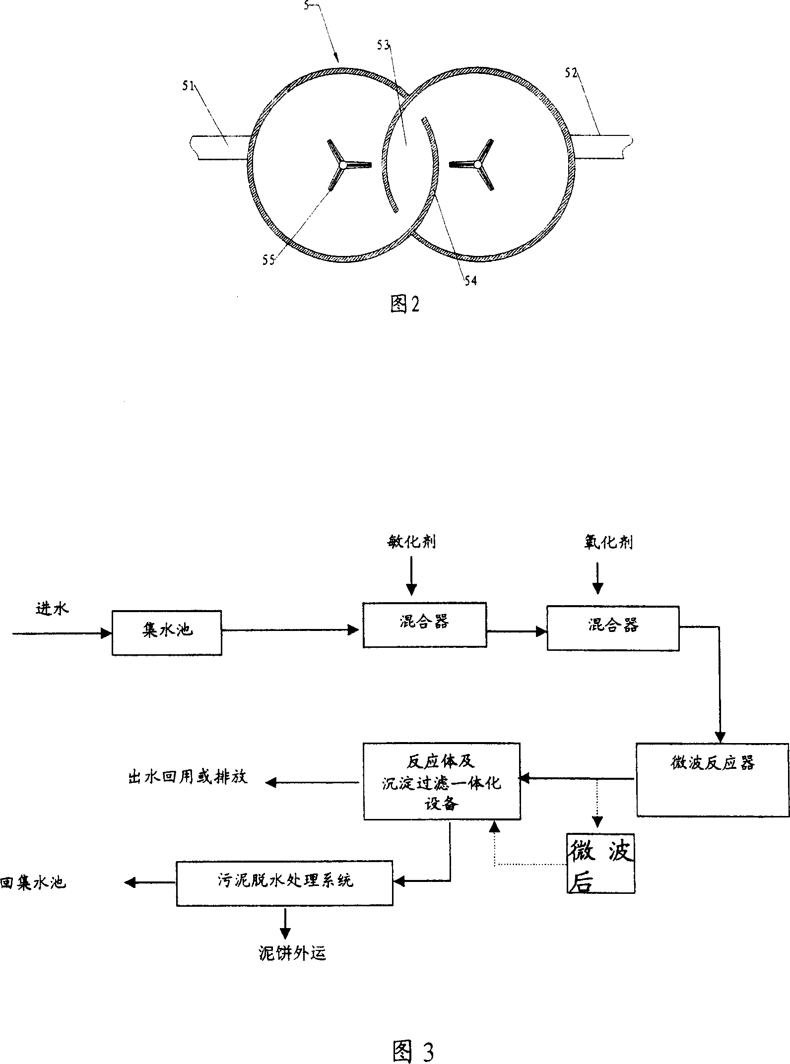 Method for processing sewage by microwave chemistry and corresponding system