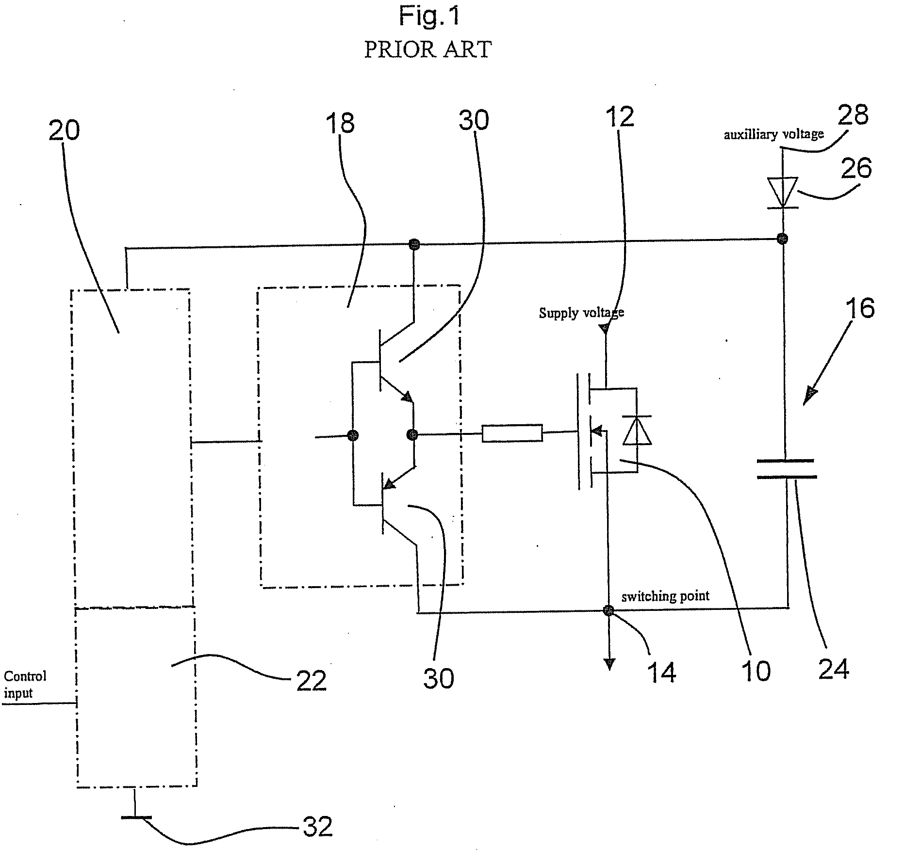 Control circuit for a high-side semiconductor switch for switching a supply voltage