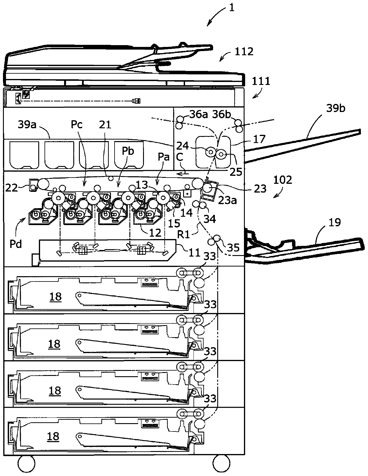 Image forming device, and image density stabilization control method