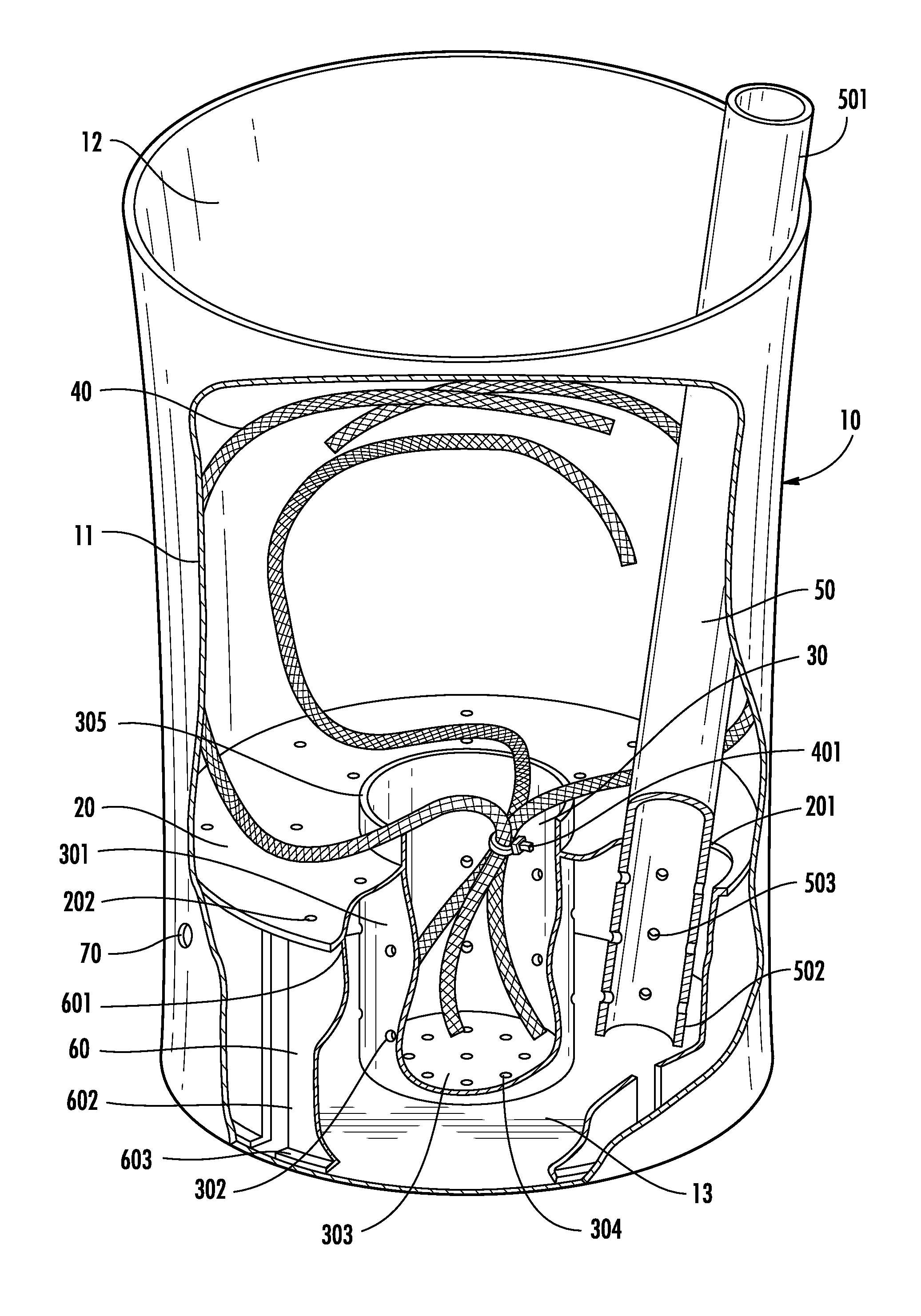 Insertable plant watering device and reservoir with inlet pipe