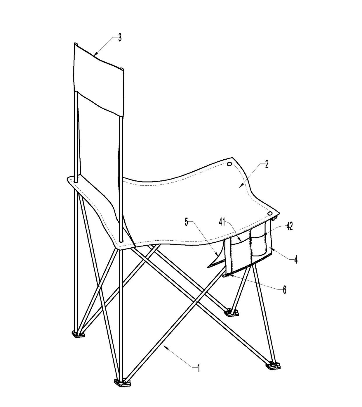 Folding chair with a side bag on one side