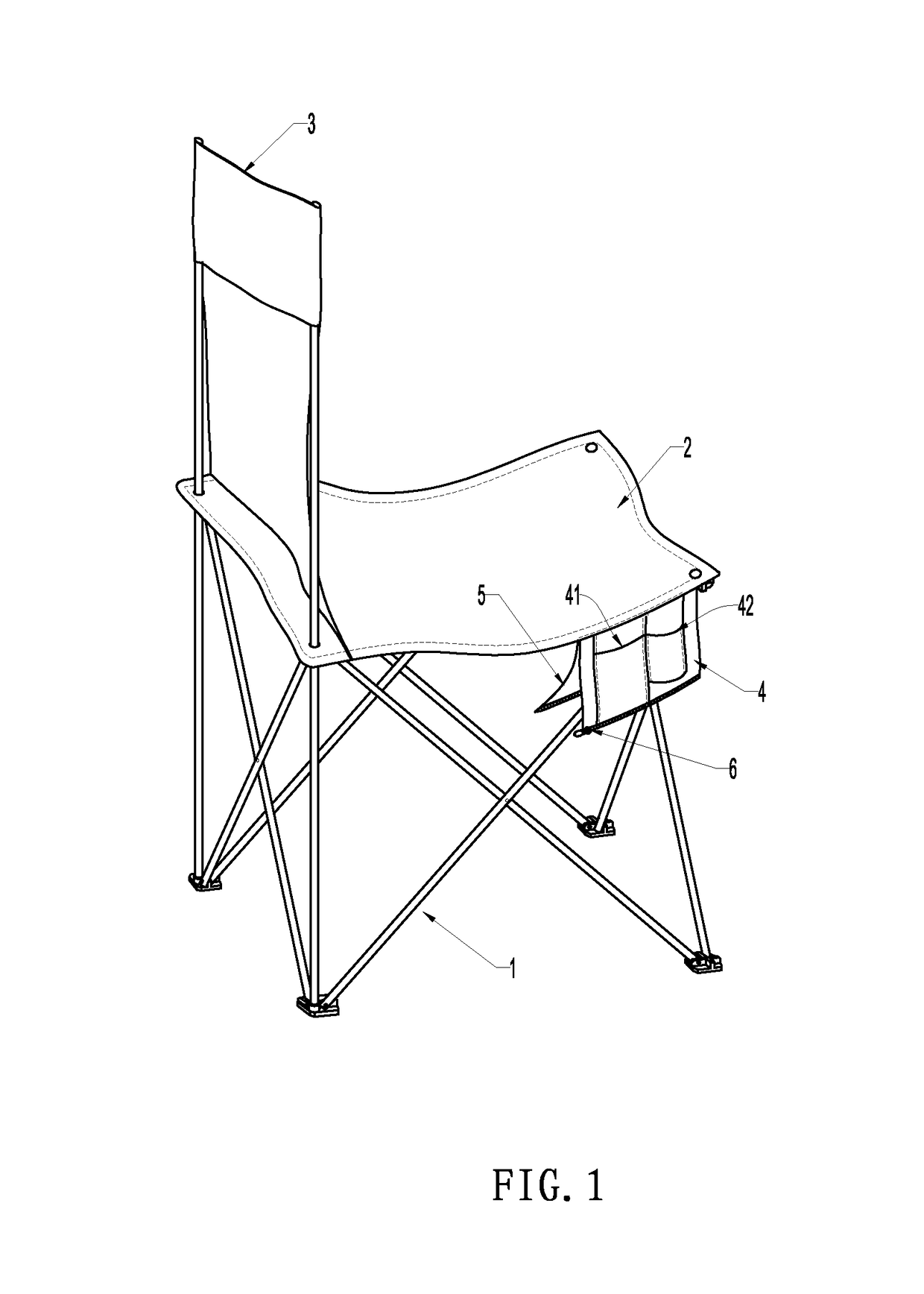 Folding chair with a side bag on one side