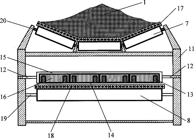 Device and method for synchronously demagnetizing steel wire lining conveyor belt