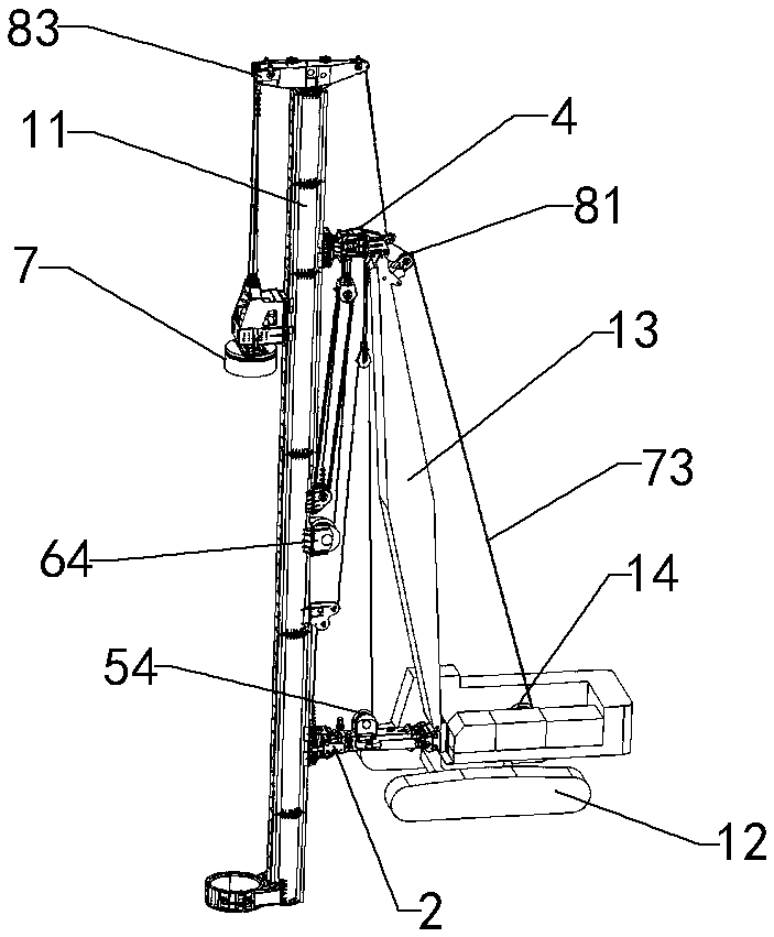 Suspended-type pile frame capable of being constructed by multiple angles and using method thereof