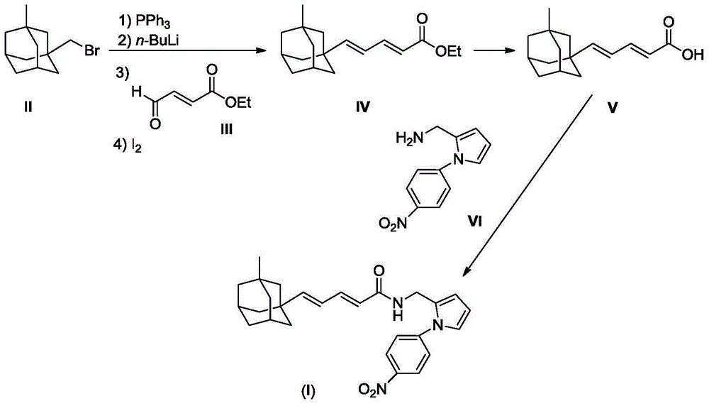 Compound containing nitrobenzene and diene adamantine structure and preparation method and application of compound