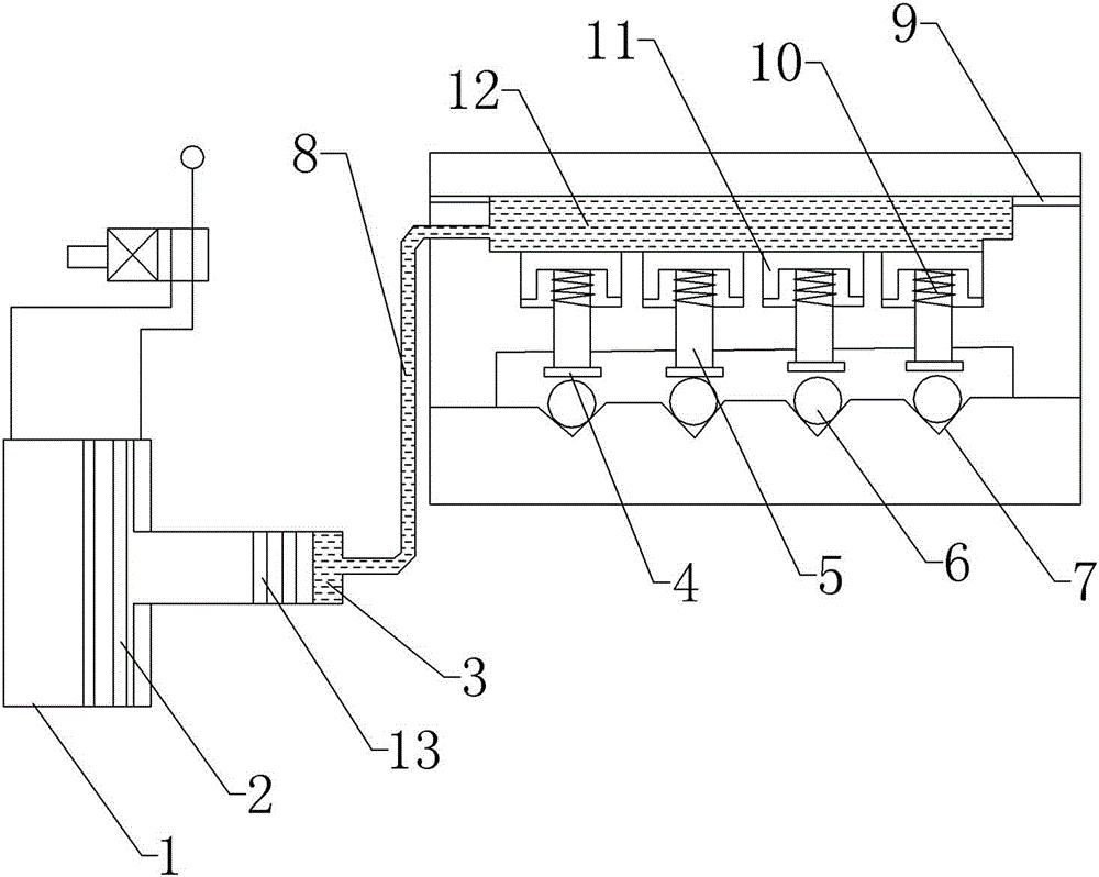 Multi-station balanced pressing mechanism for gas-liquid conversion cylinder