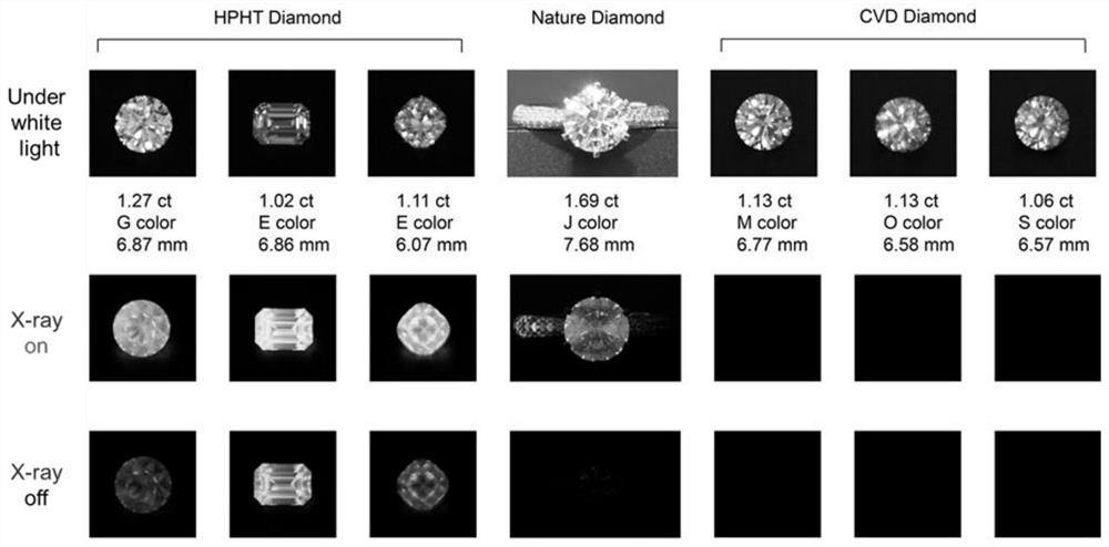 Method for identifying and cultivating diamonds and natural diamonds by utilizing X-ray excited fluorescence and phosphorescence