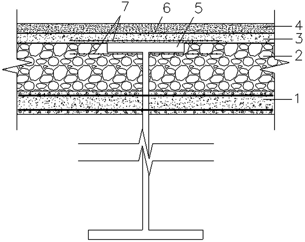 Steel-concrete composite beam bridge hogging moment area bridge deck structure adapting to deformation and construction method