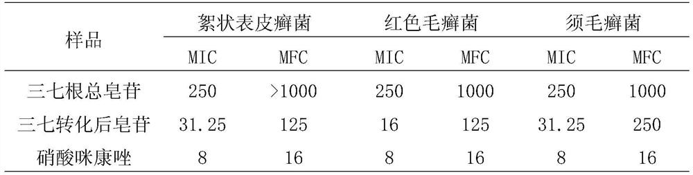 Application of a kind of notoginseng root transformed saponin in the preparation of antifungal Epidermophyton flocculus, Trichophyton rubrum, and Trichophyton mentagrophytes