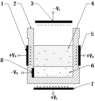 Device for gathering liquid drops in metal slag by adding pulsed electric field