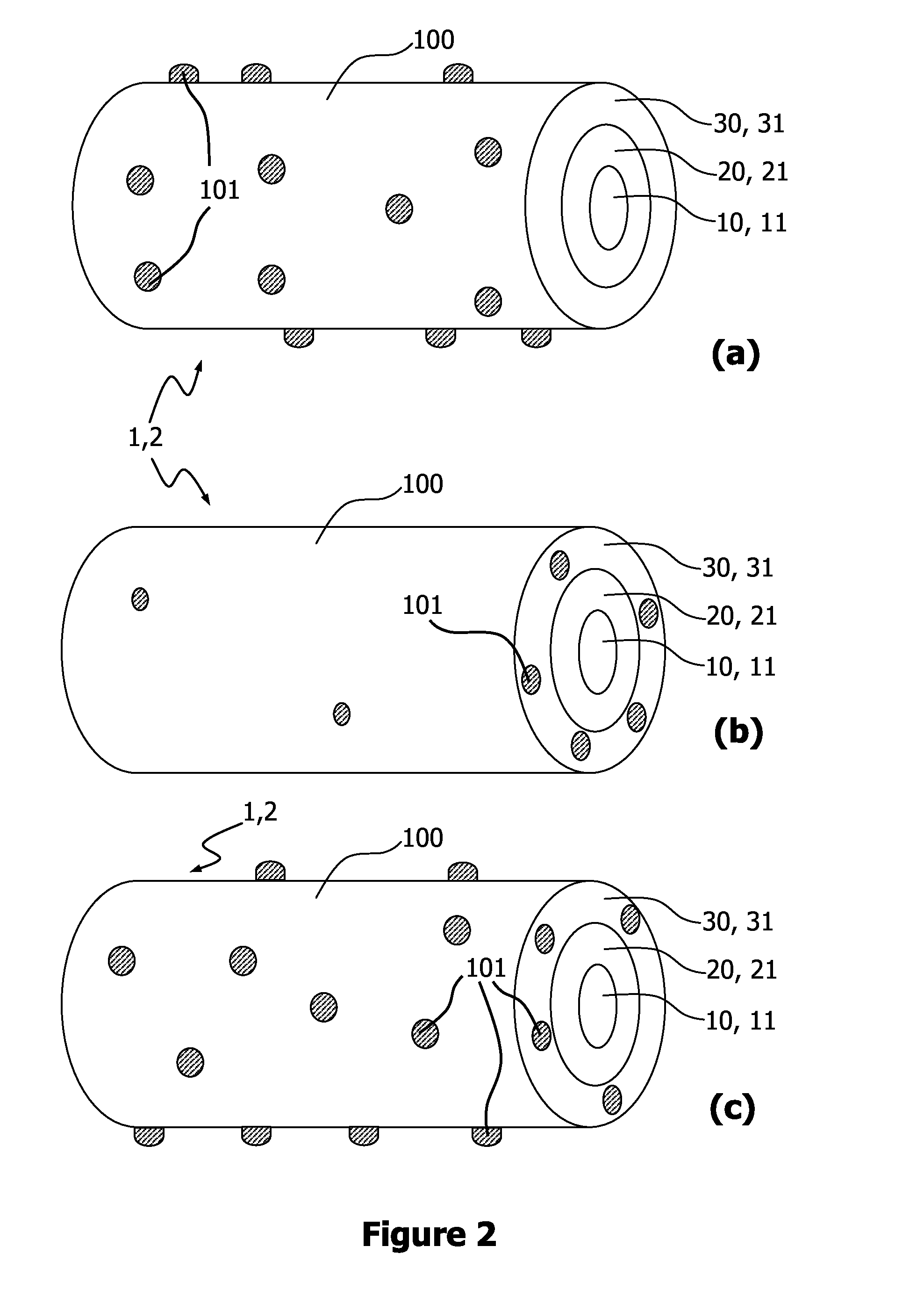 Self-healing system comprising logitudinal nano/microstructures and method of production thereof